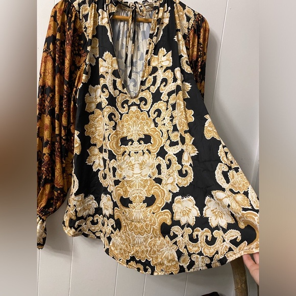 Free People Rhythm In The Night Tunic OB1600230 Satin Printed Ruffles Keyhole - Picture 9 of 11